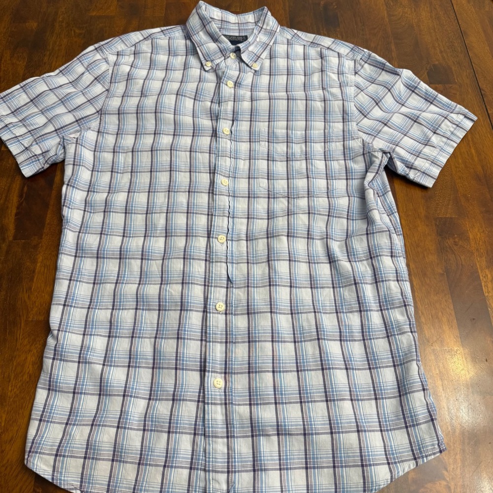 Ralph Lauren Jeans Co Mens Medium Blue Plaid Short Sleeve Button Down Shirt - Picture 3 of 7